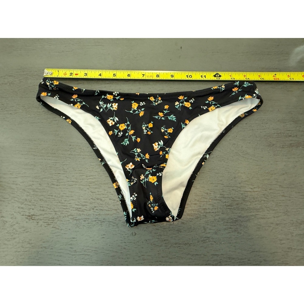 Shade & Shore Black Floral Bikini Bottom Low Rise Swim Small